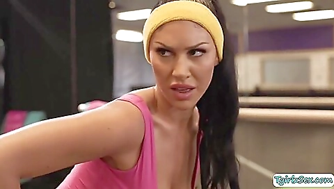 Hot babe is fucked by two black dudes in a yoga session