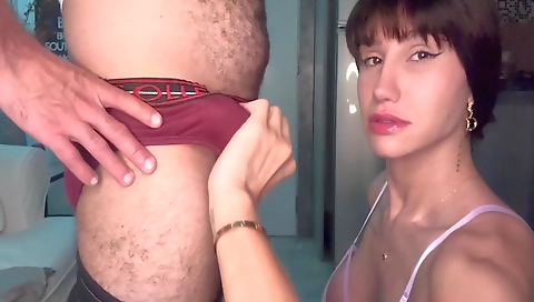 Busty brunette shemale teen gets fucked and cum in her anus