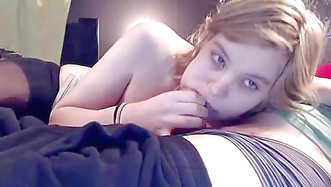 Hot amateur blonde girl sucking cock and licking pussy