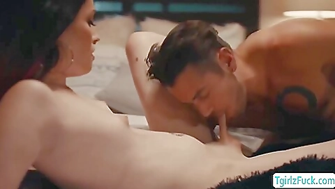 Small-titted brunette babe in stockings deepthroated