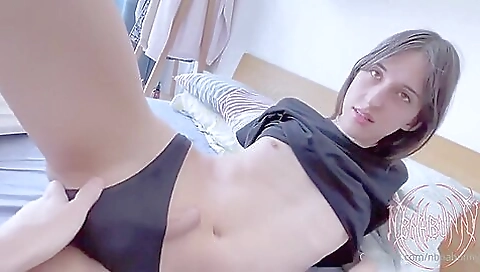 Small brunette gets a handjob and cumshot in the pov