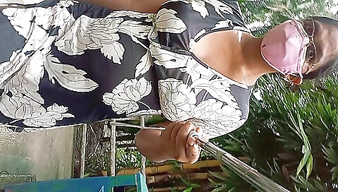 Hot big titted brunette shows her natural ass on her bike