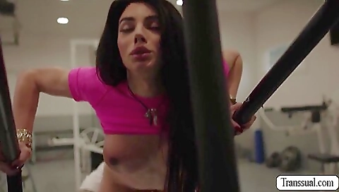 Brunette with big boobies getting anally fucked in the gym