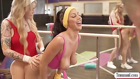 Blonde and brunette play with a big cock in the ass