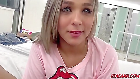 Hot brunette tranny is getting her tits fucked in POV