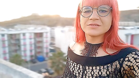 Latina with tattoos rides her dildo in the outdoors