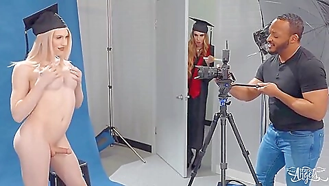 Amateur interracial video of a blonde in stockings